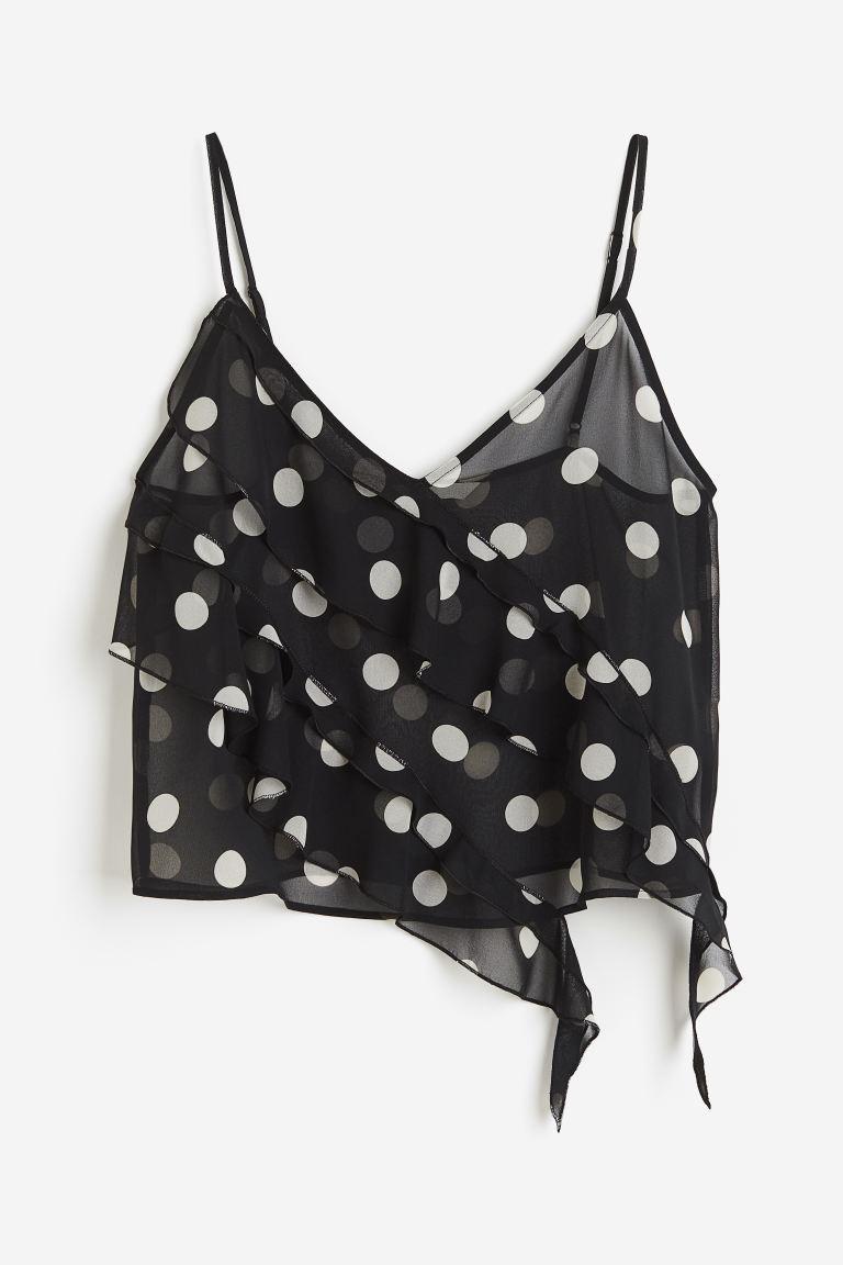 H & M - Flounce-trimmed Camisole Top - Black Product Image