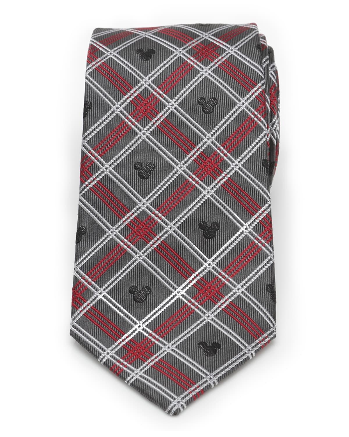 Mens Mickey Mouse Plaid Silk Tie Product Image