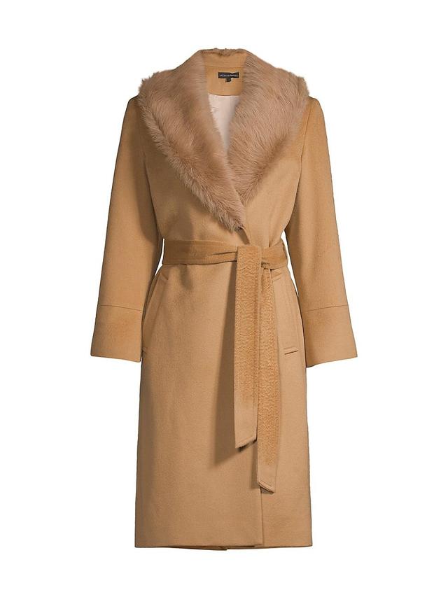 Womens Wool-Cashmere Belted Shearling Collar Coat Product Image