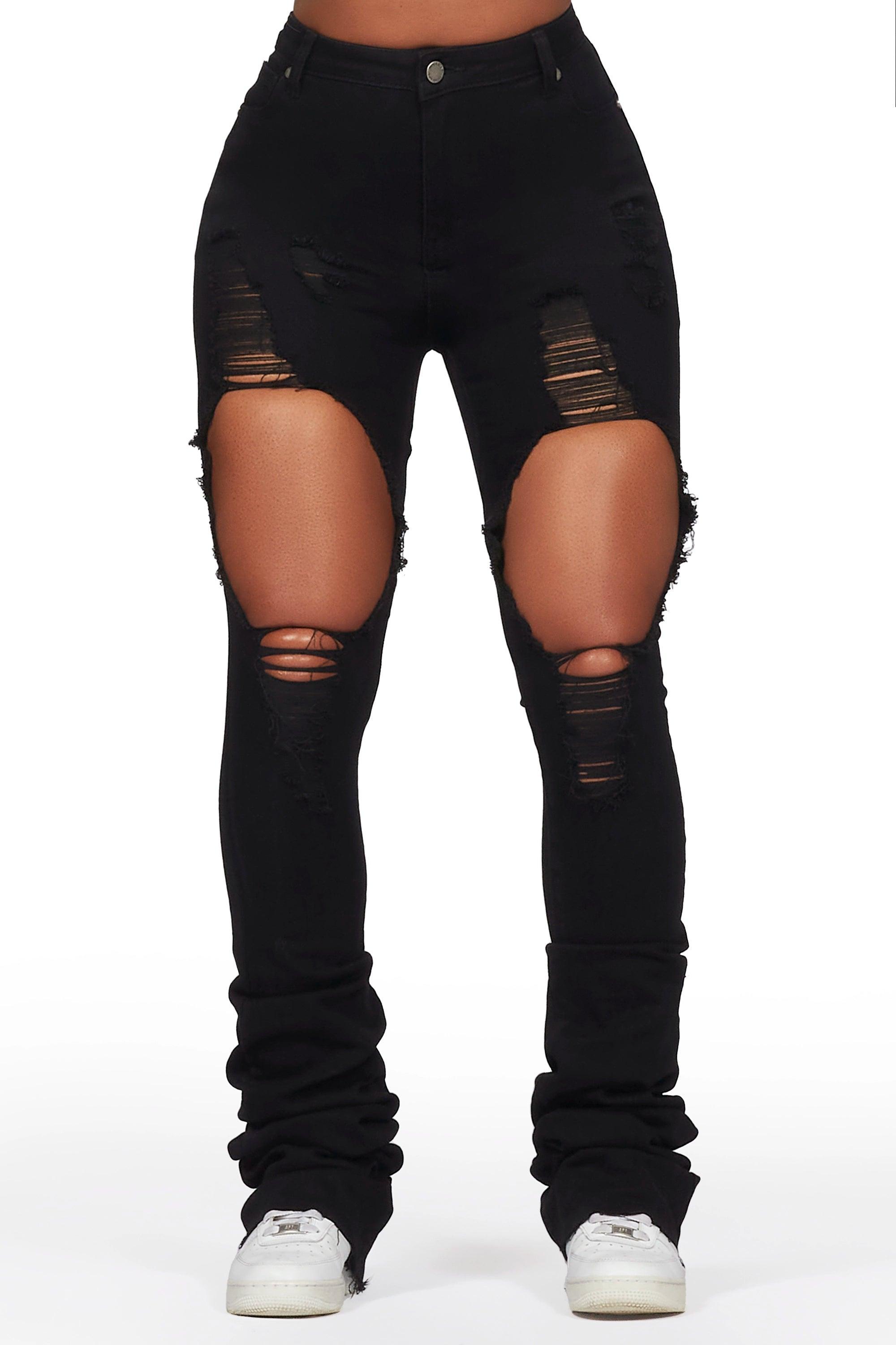 Yours Truly Black Distressed Super Stacked Jean Female Product Image