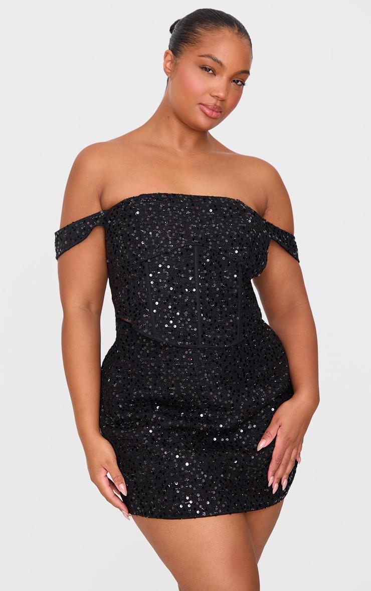 Plus Black Sequin Detail Crop Top Product Image