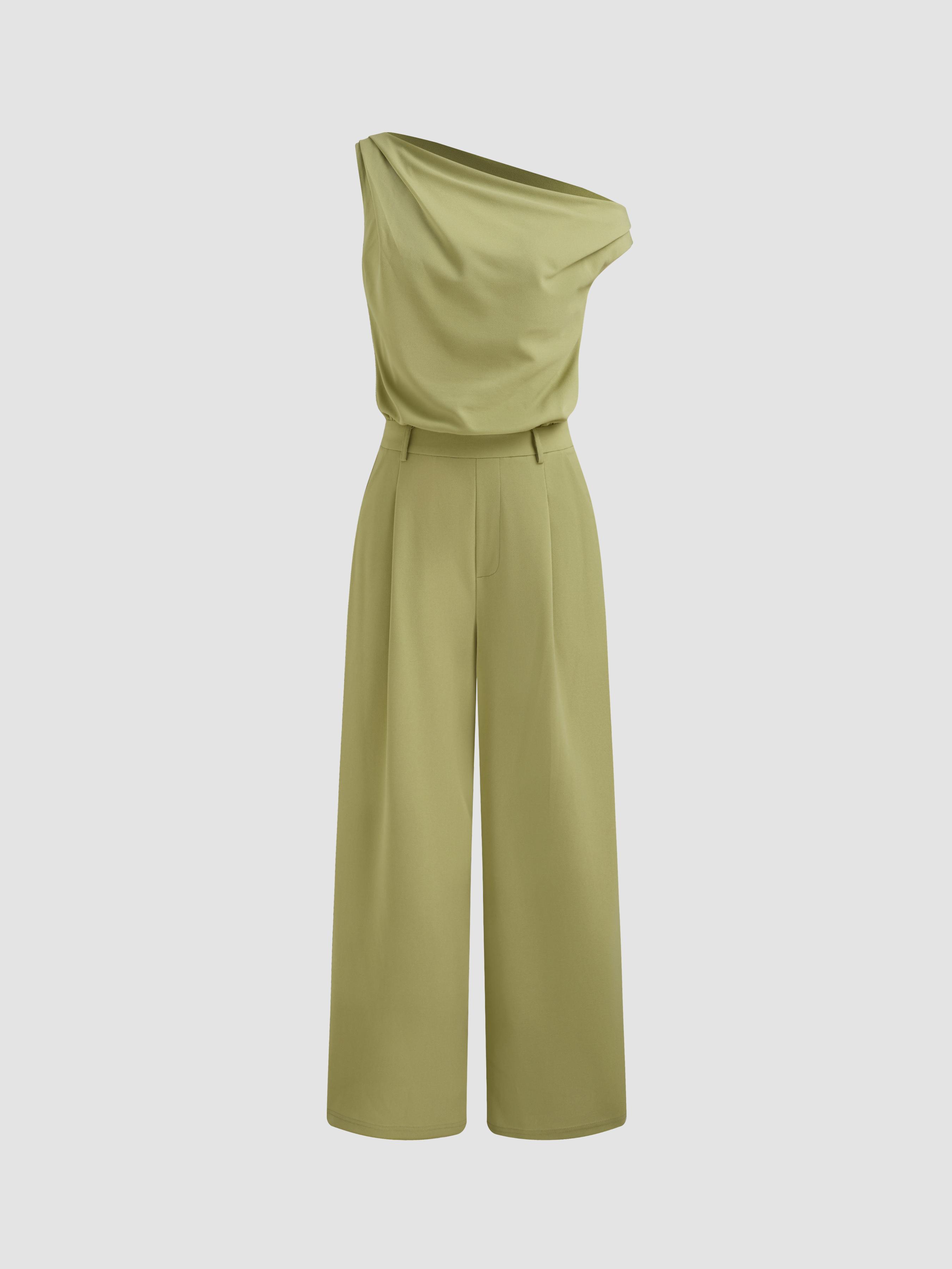 Asymmetrical Neck Solid Pocket Wide Leg Jumpsuit product image