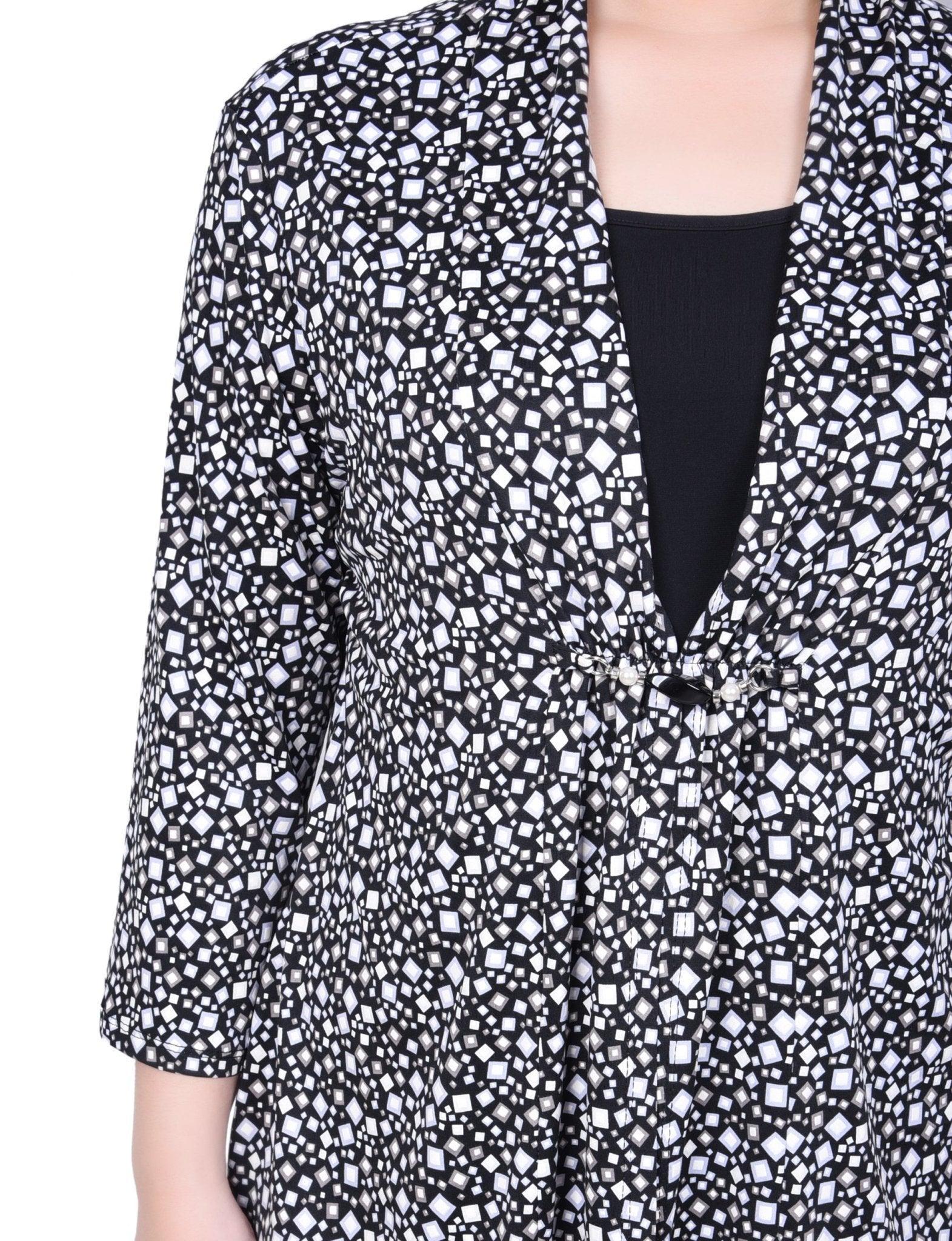 NY Collection Puff Print 3/4 Sleeve Two-Fer Top - Petite Product Image