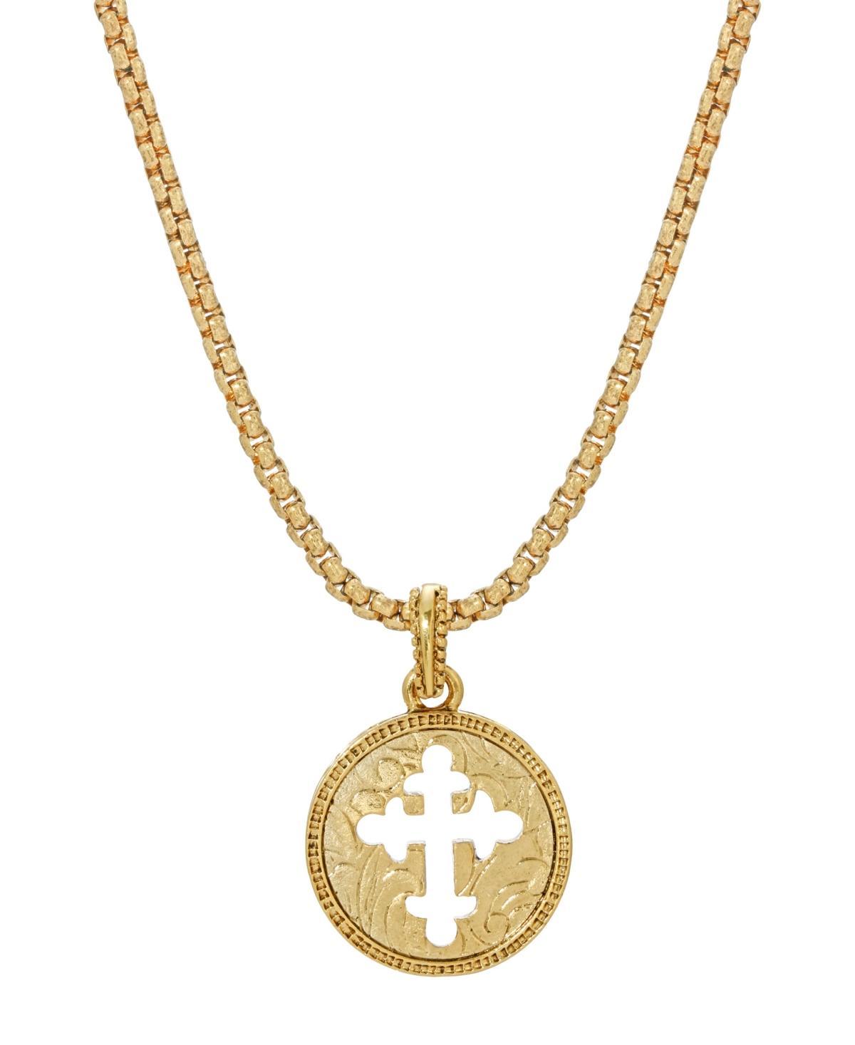 Symbols of Faith Gold Tone Coin Cross Pendant Necklace, Womens Product Image