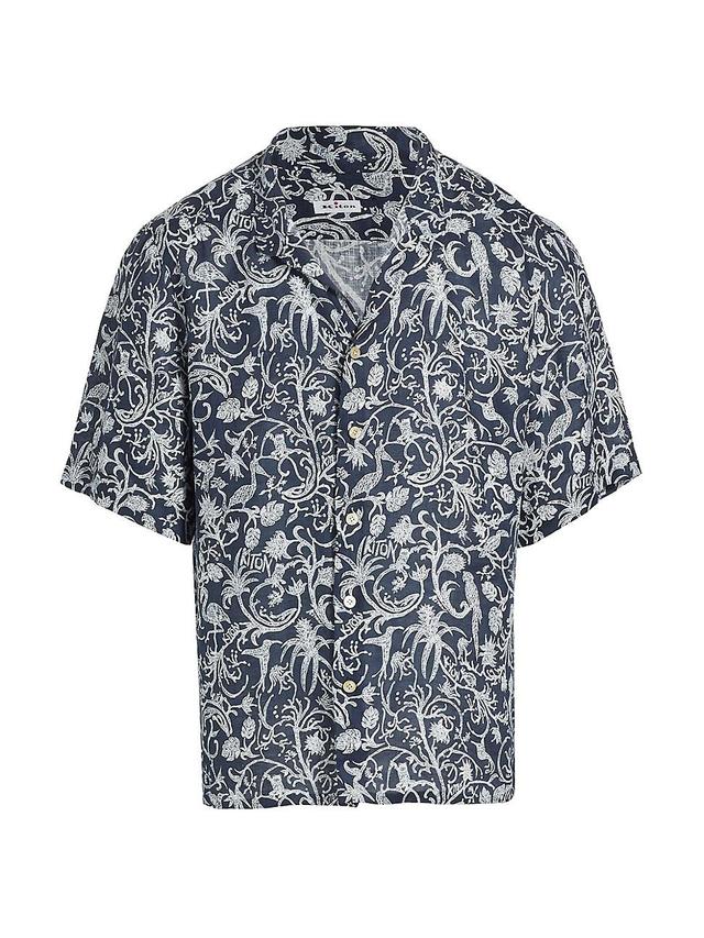 Mens Printed Linen Button-Up Short-Sleeve Shirt Product Image