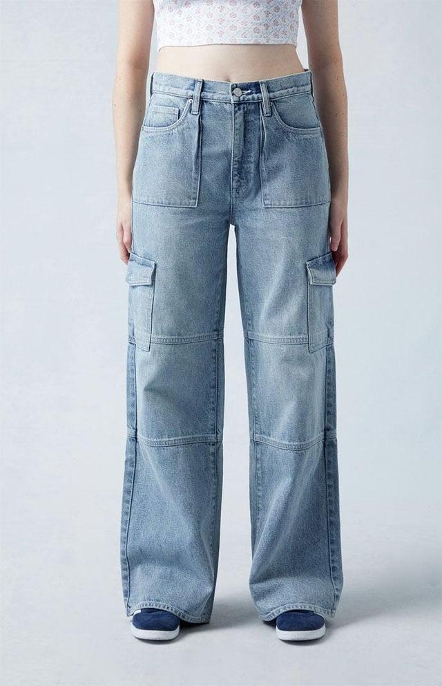 Women's Eco Light Indigo Mid Rise Baggy Cargo Jeans Product Image