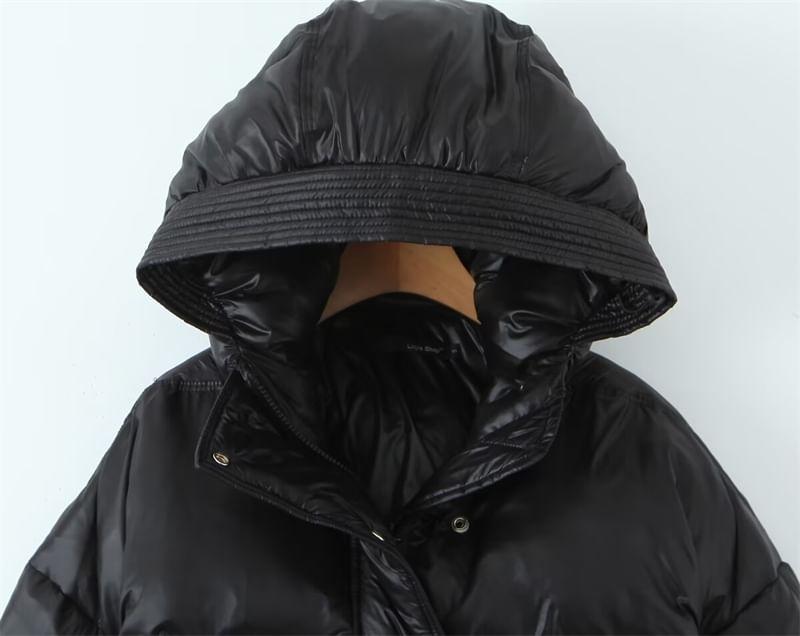 Plain Hooded Single-Breasted Puffer Jacket Product Image