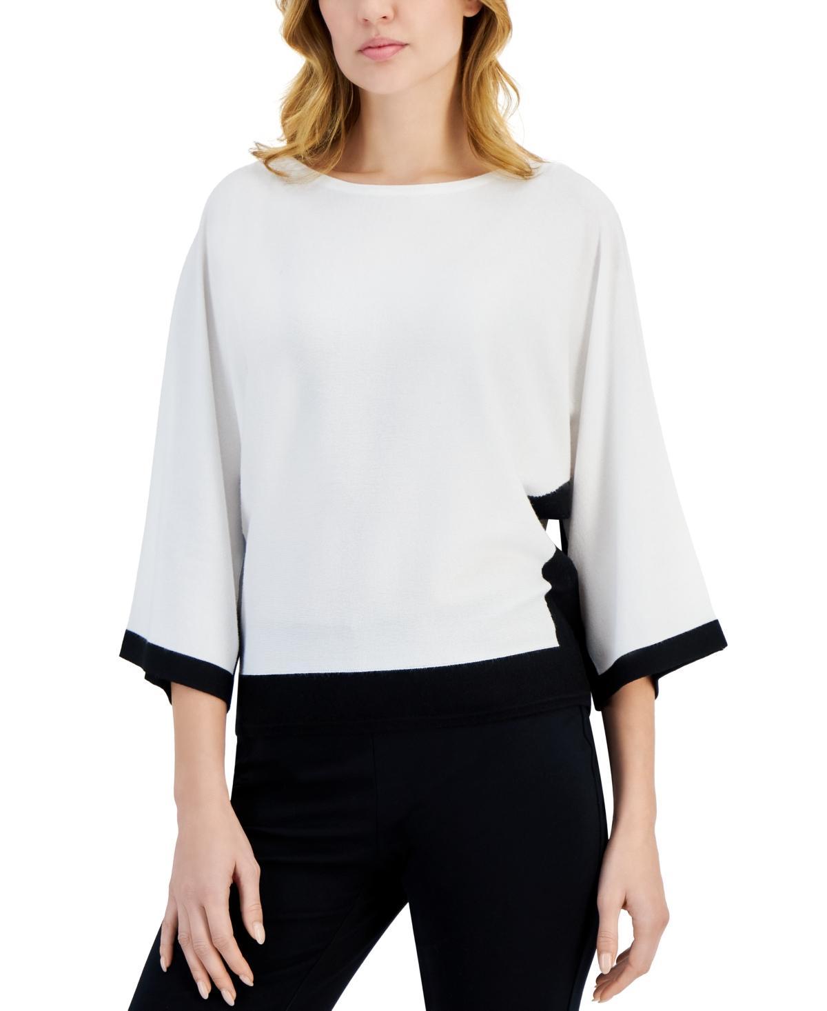 Women's 3/4-Dolman-Sleeve Contrast-Trim Crewneck Sweater Product Image