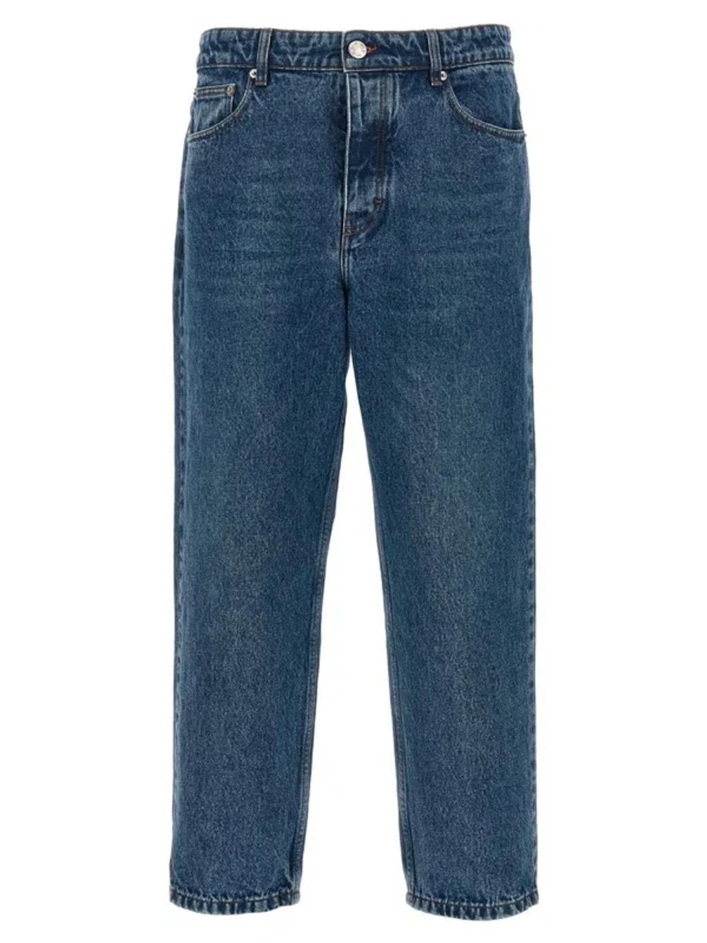 AMI ALEXANDRE MATTIUSSI Logo-patch Tapered Jeans In Used Blue Product Image