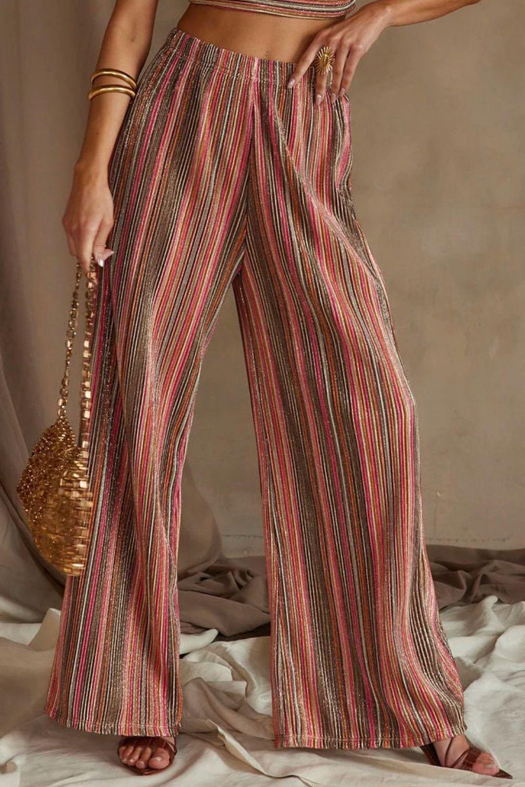 High Tide Pink Striped Plisse Pants product image