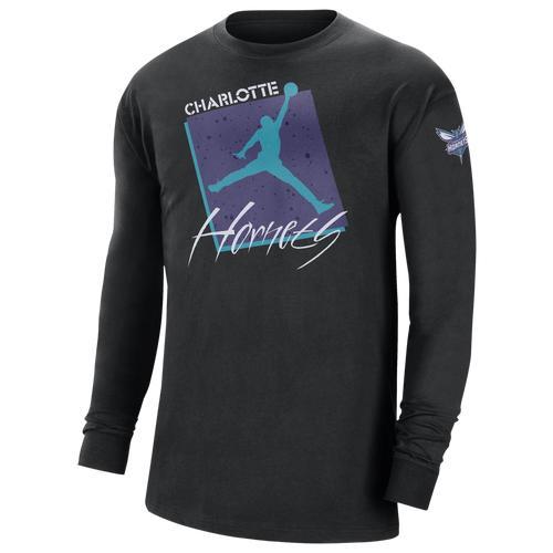 Mens Jordan Black Charlotte Hornets Courtside Max 90 Vintage-Like Wash Statement Edition Long Sleeve T-shirt Product Image