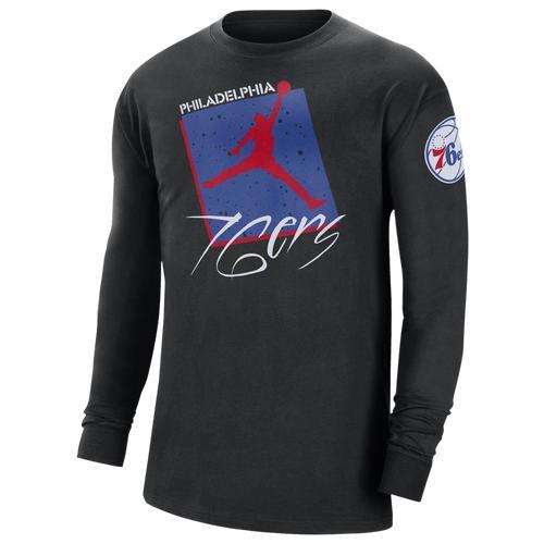 Mens Jordan Black Distressed Philadelphia 76ers Courtside Max 90 Vintage-Like wash Statement Edition Long Sleeve T-shirt Product Image