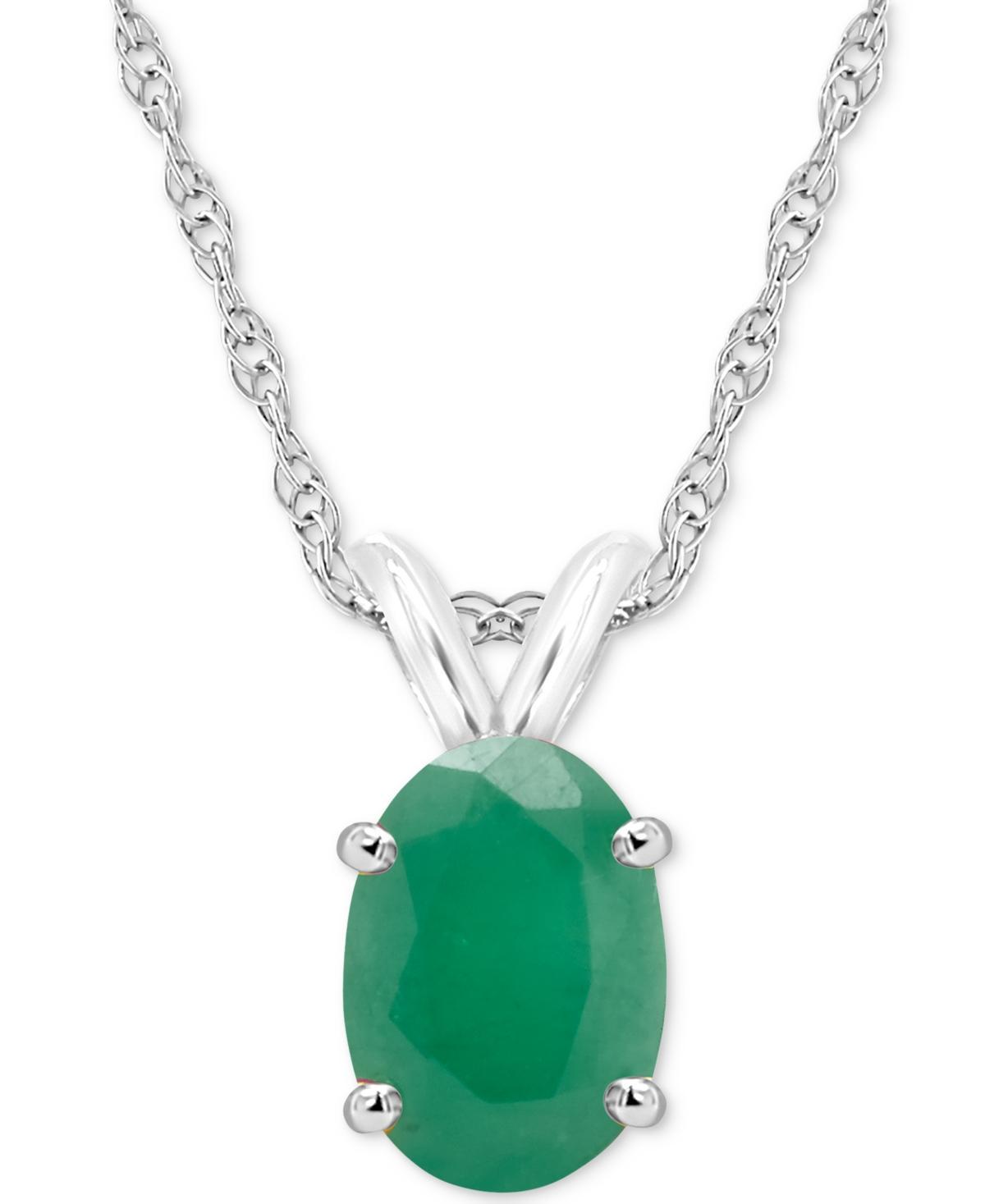 Celebration Gems 14k Gold Oval Emerald Pendant Necklace, Womens 14k Whgold Product Image