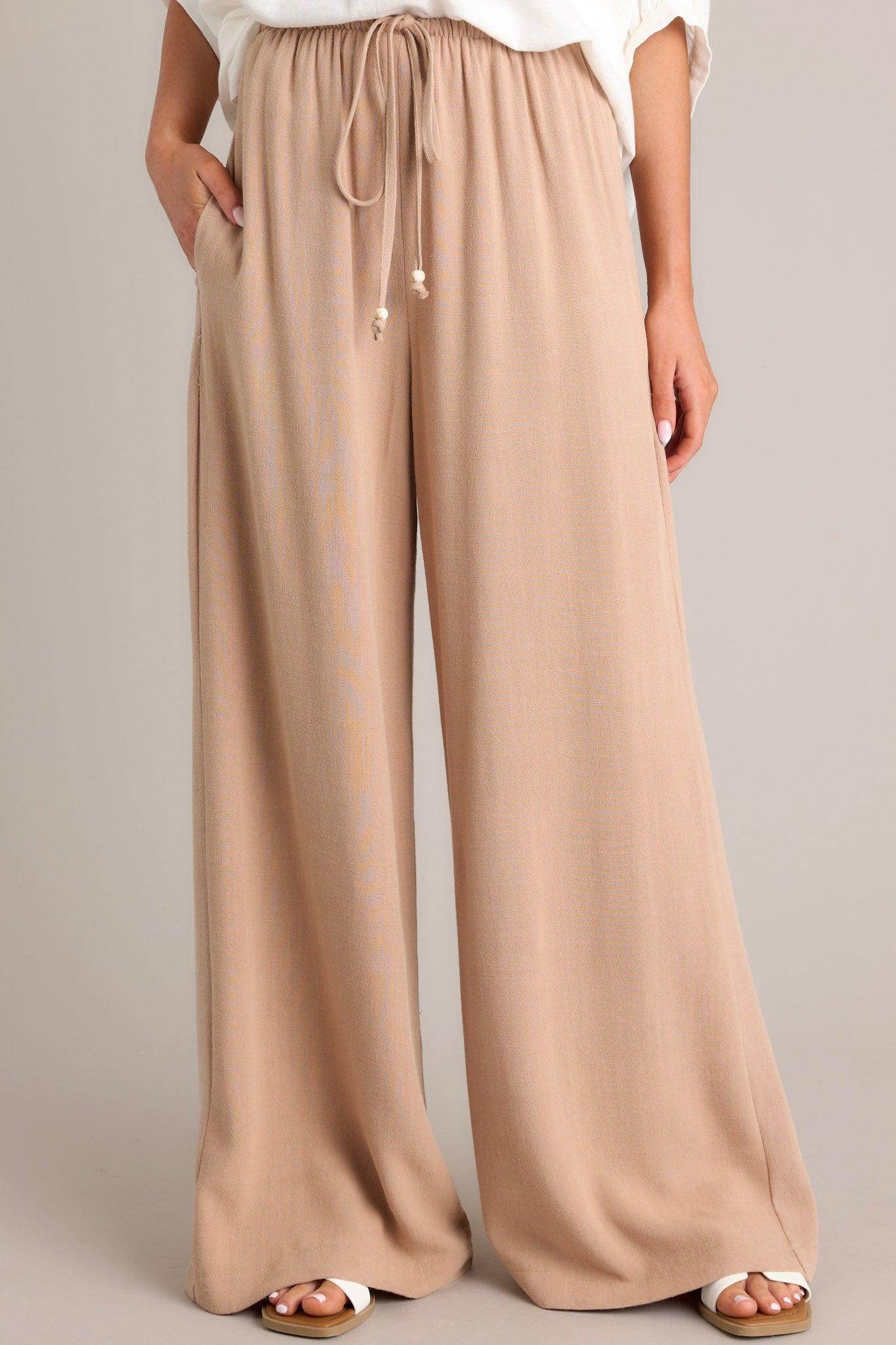 Effortless Elegance Tan Linen Blend Pants Product Image