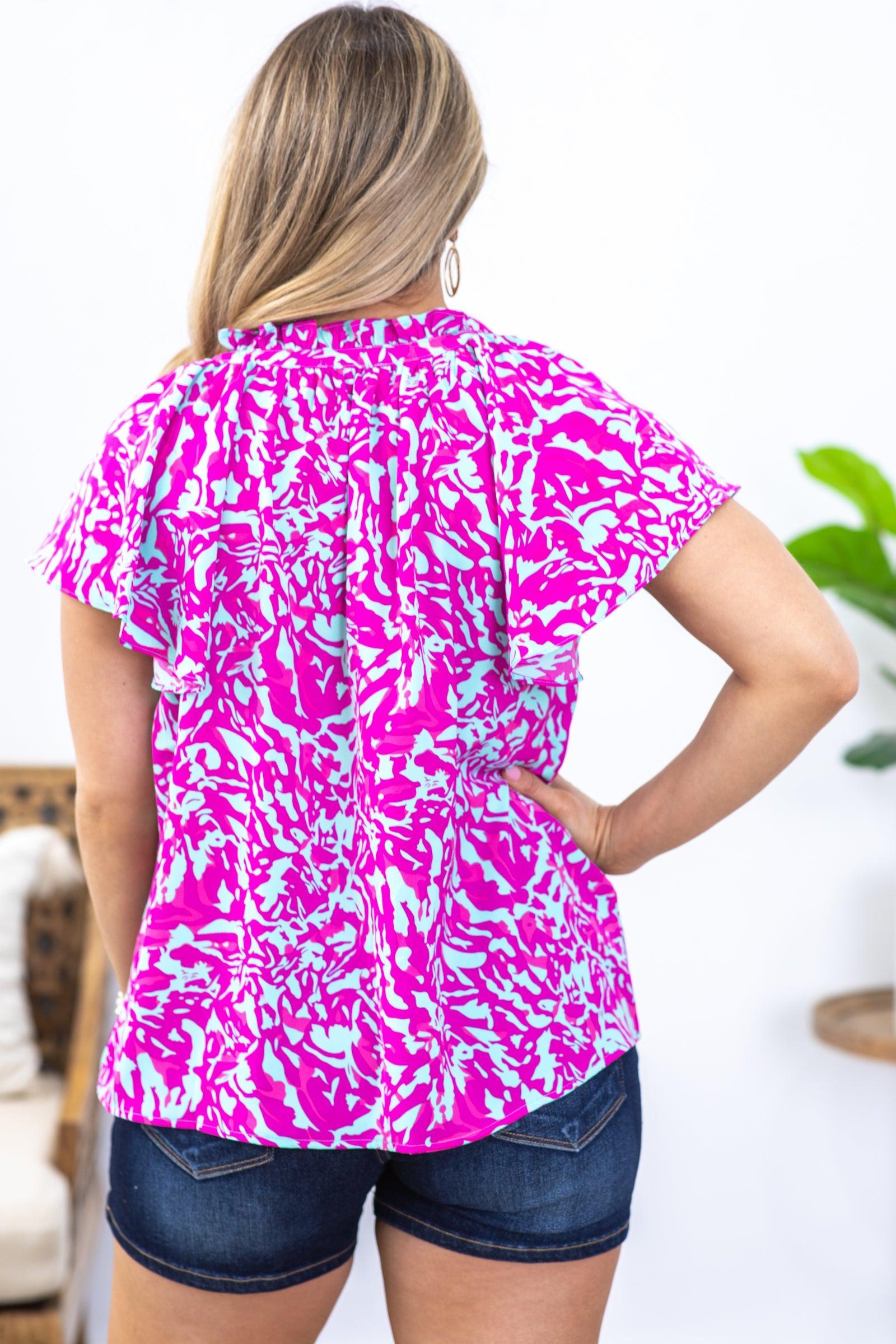 Fuchsia Two Tone Abstract Print Woven Top Product Image