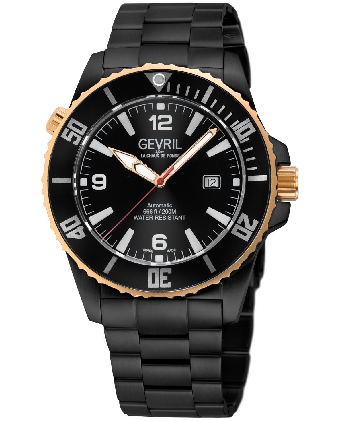 Gevril Mens Canal Street Swiss Automatic Ion Plating Black Stainless Steel Bracelet Watch 46mm Product Image