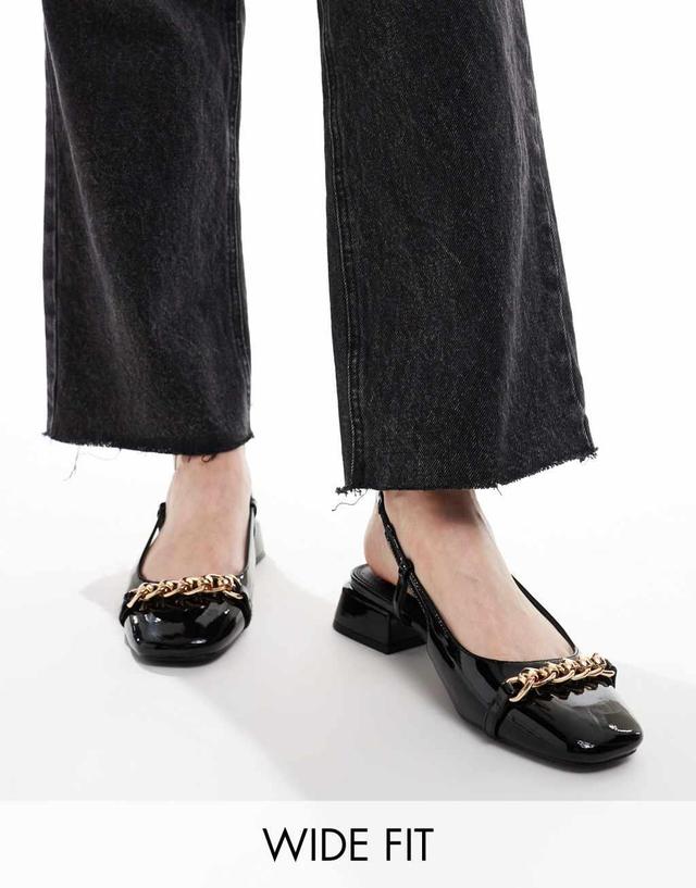 ASOS DESIGN Wide Fit Lion slingback ballet flats in black Product Image