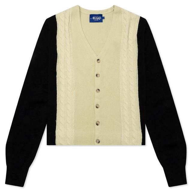 Contrast Panel Wool Cardigan - Ivory/Black Male Product Image