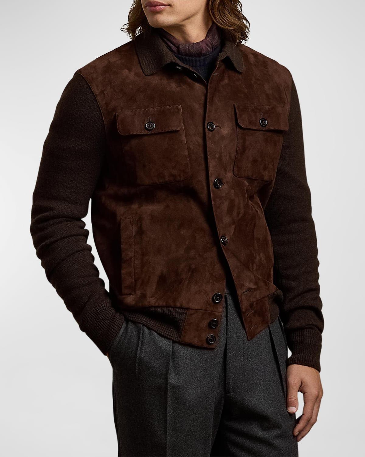 Men's Suede-Panel Cashmere Cardigan Product Image