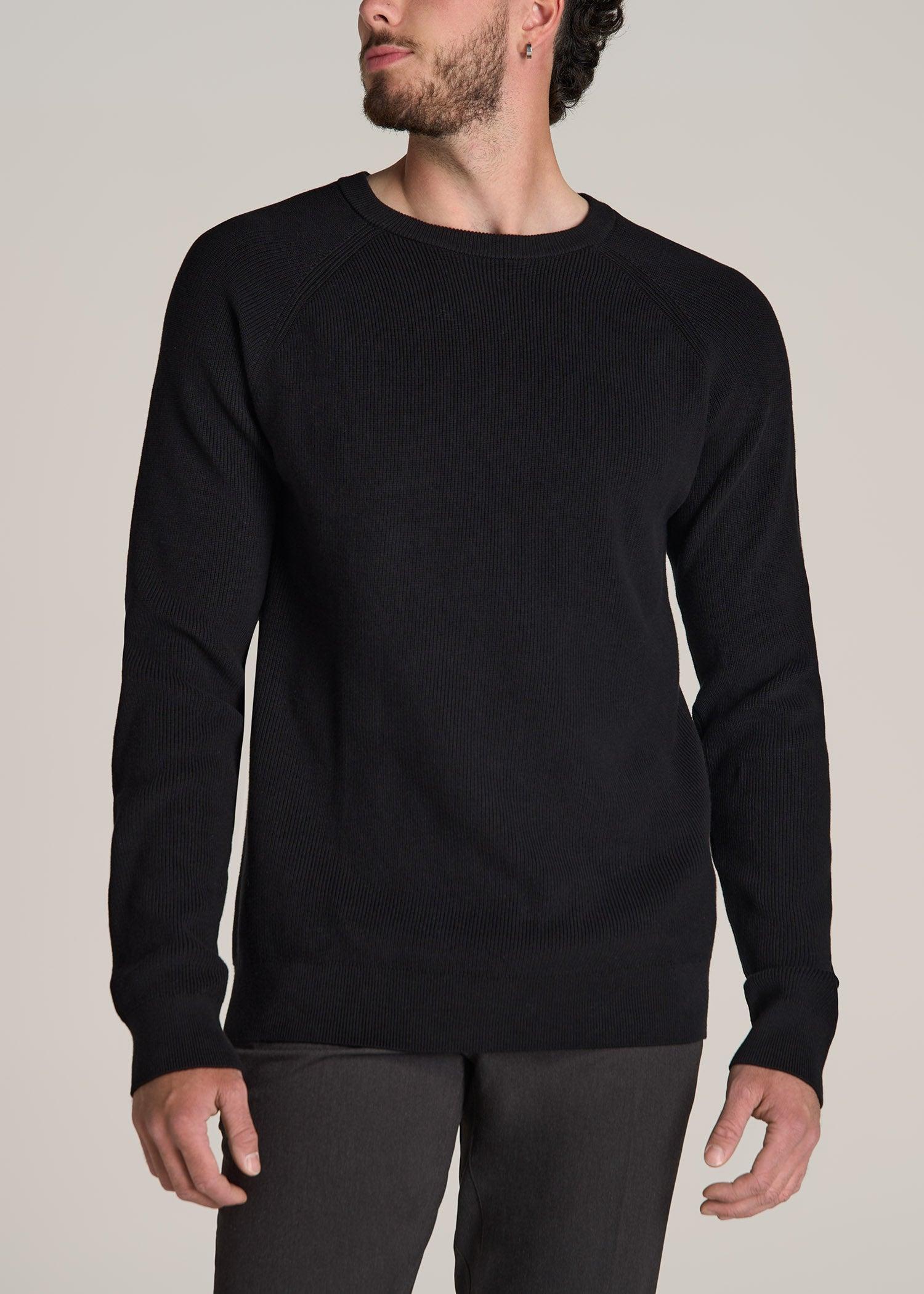 Textured Heavy Knit Sweater for Tall Men in Black Male product image