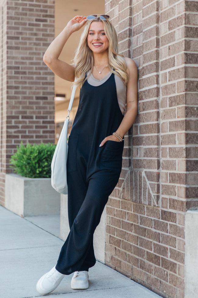 Day In The Life Black Waffle Knit Jumpsuit Product Image