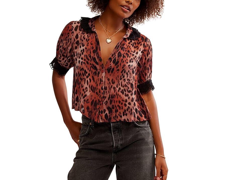 Free People My Love Blouse Printed (Leopard Combo) Women's Clothing Product Image