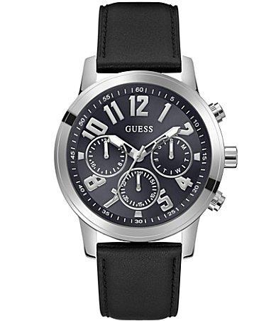 Guess Mens Analog Black Genuine Leather Watch 44mm - Navy Product Image