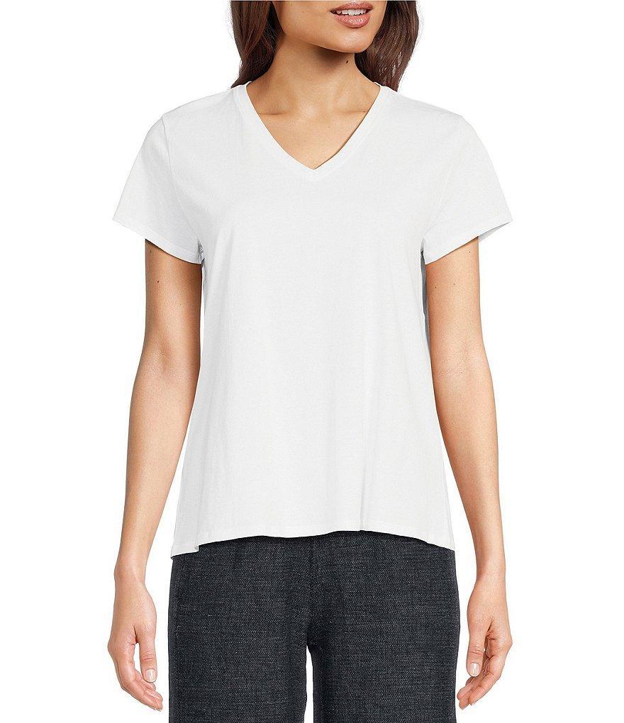 Eileen Fisher Organic Pima Cotton Jersey V-Neck Short Sleeve Tee Shirt Product Image