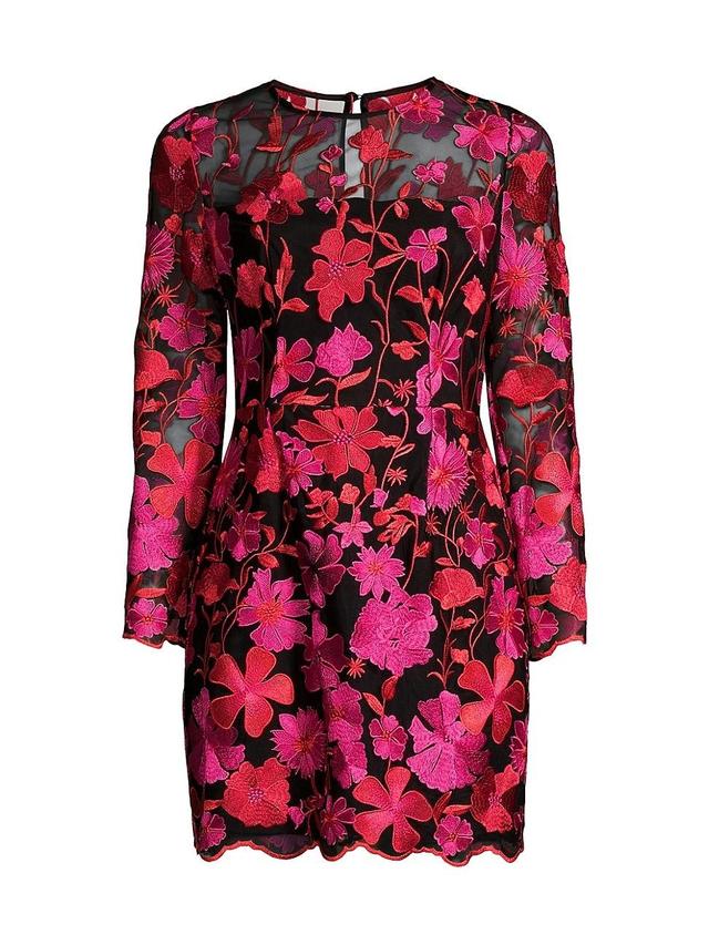 Milly Scottie Floral Mesh Overlay Long Sleeve Minidress Product Image