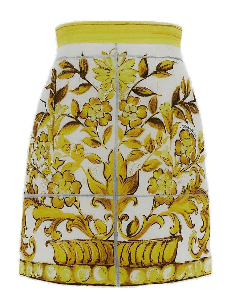 DOLCE & GABBANA Majolica Printed Mini Brocade Skirt In Gelb Product Image