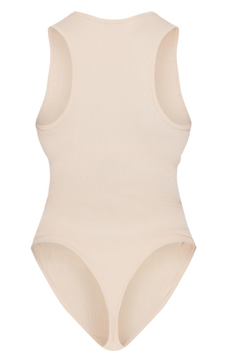 Ecru Structured Contour Racer Neck Ribbed Bodysuit Product Image