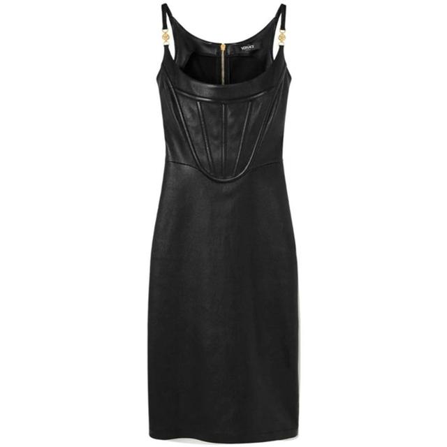 VERSACE Stretch-leather Bodycon Midi Dress In Black Product Image