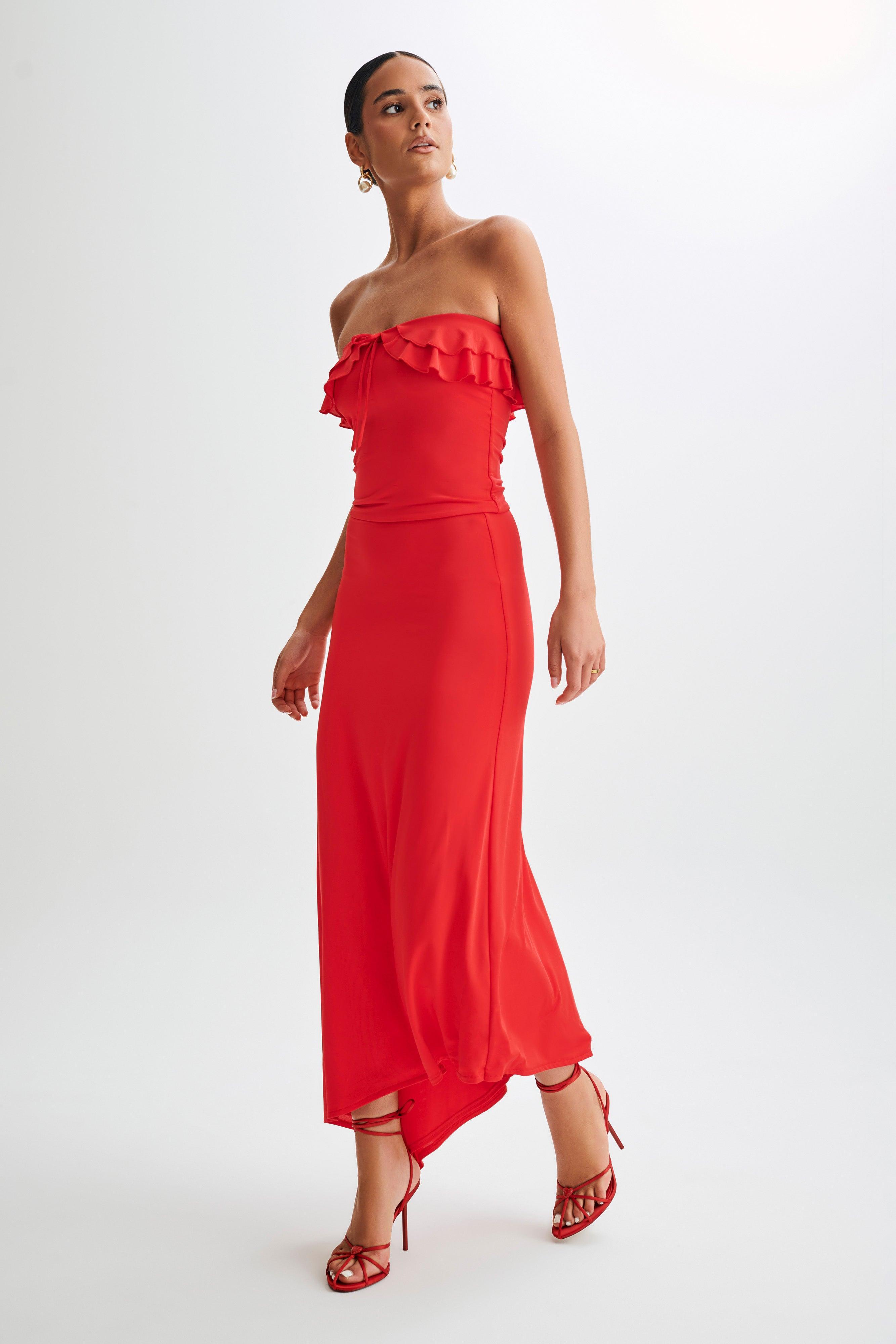 Bea Strapless Slinky Ruffle Top - Pomegranate Product Image