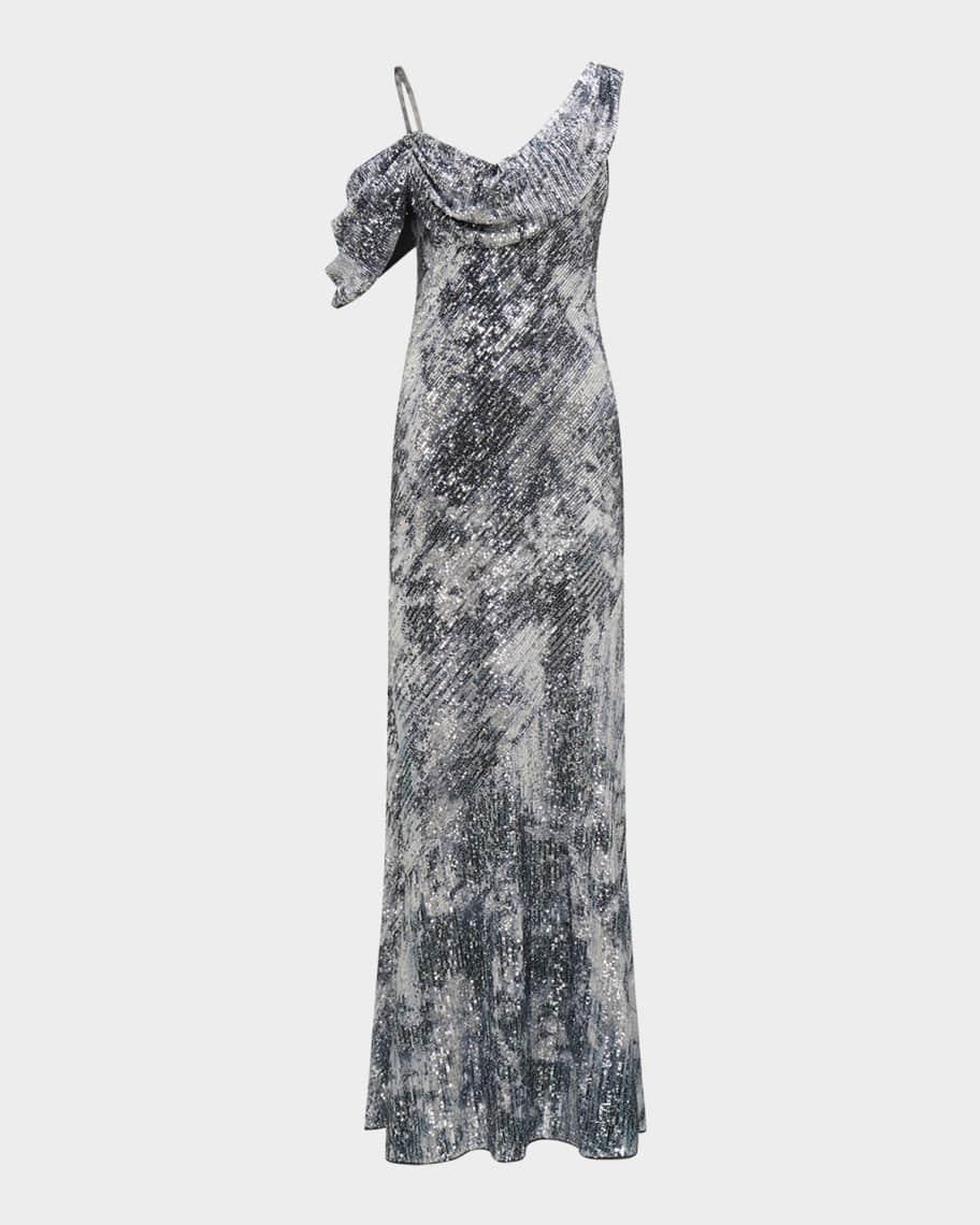 Joaquin Cowl-Neck Metallic Sequin Gown Product Image