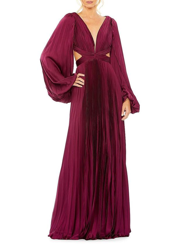 Ieena for Mac Duggal Long Sleeve Pleated Cut-Out Gown Product Image