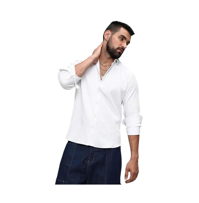 Campus Sutra Mens Chalk White Embossed Micro Check Shirt Product Image