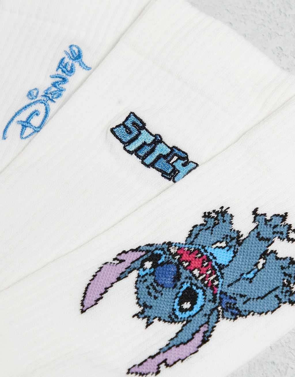 ASOS DESIGN 3 pack socks with Lilo and Stitch artwork in white Product Image