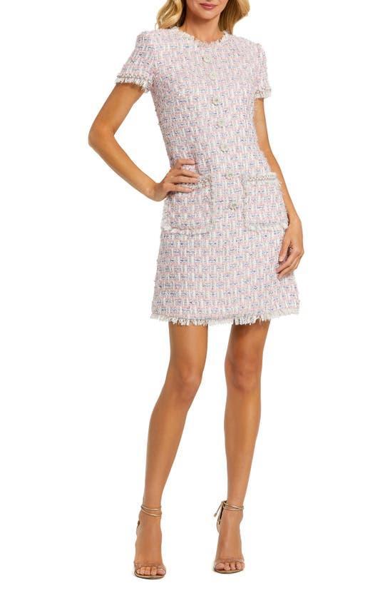 Crystal Floral Button Detail Tweed Minidress In Pink Multi Product Image