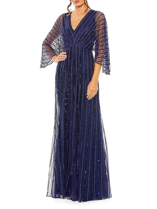 Womens Wide-Sleeve Sequin Beaded Gown Product Image