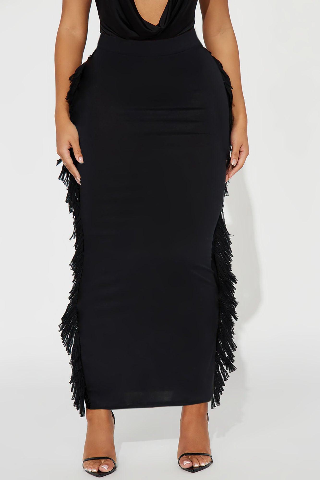 Making Moves Fringe Maxi Skirt - Black Product Image