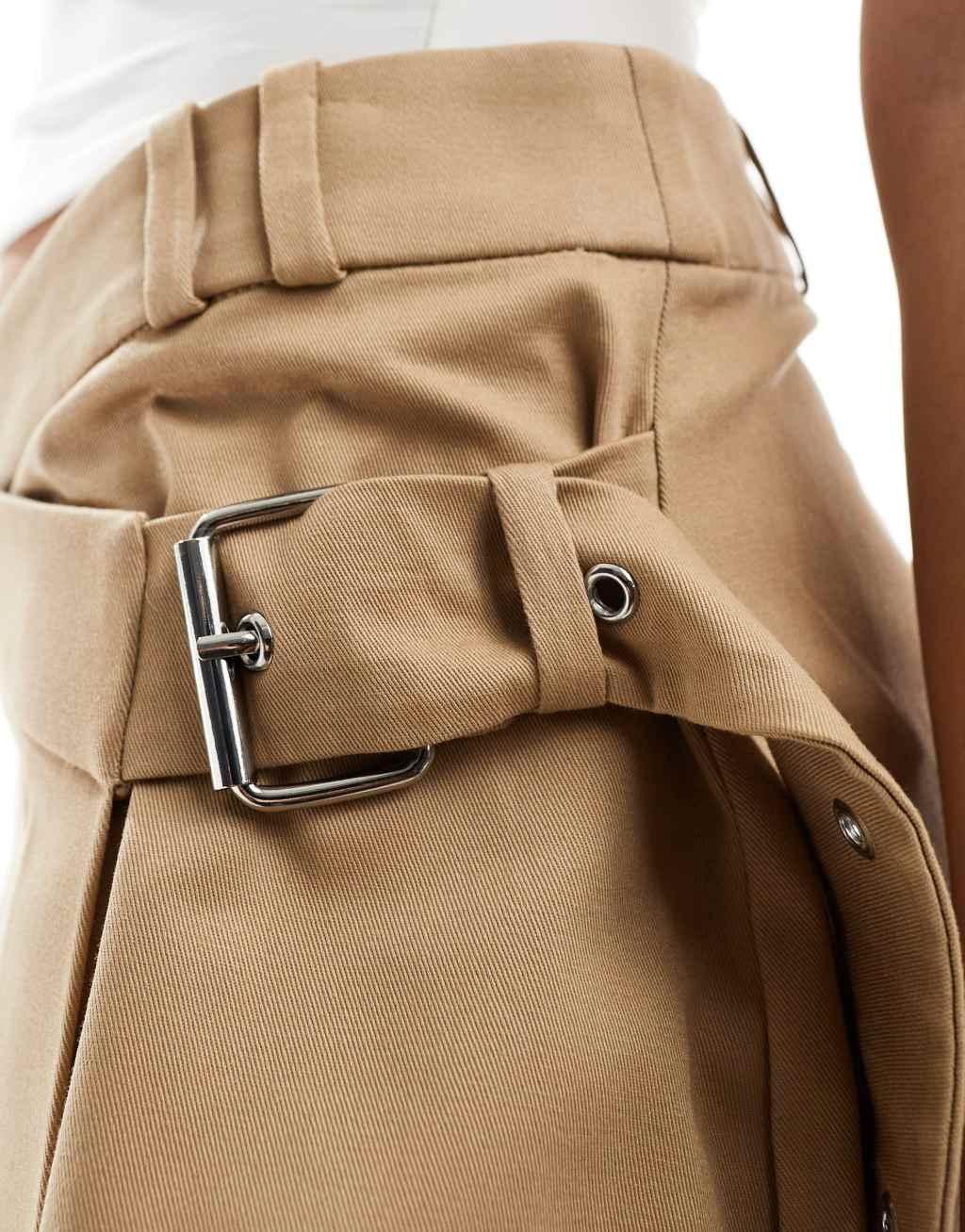 Mango belted mini skirt in brown Product Image