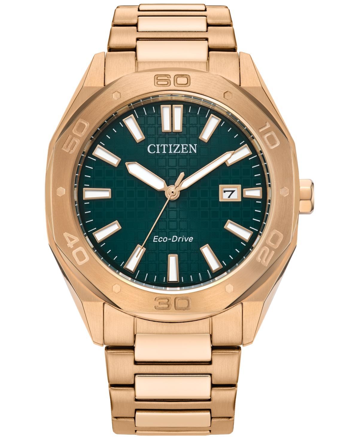 Citizen Mens Eco Drive Weekender Three Hand Rose Gold Tone Stainless Steel Watch Product Image