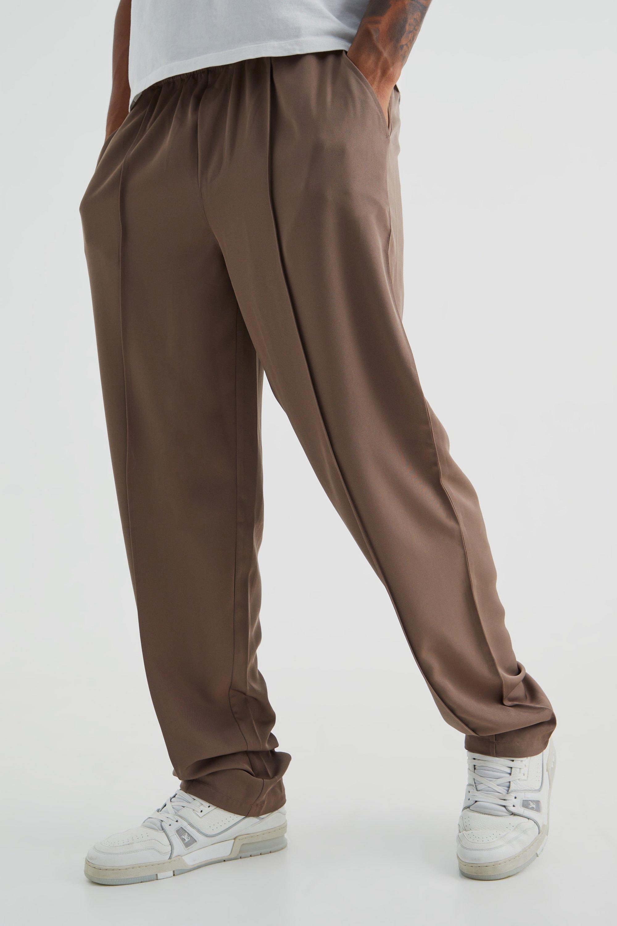 Tall Elasticated Straight Leg Pintuck Twill Pants | boohooMAN USA Product Image