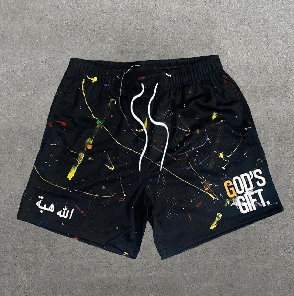 Vintage God's Gift Graphic Casual Street Mesh Shorts product image