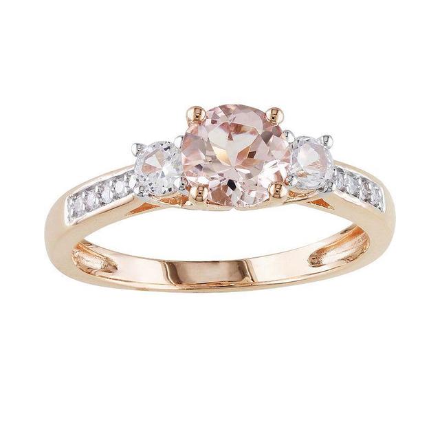 10k Rose Gold Morganite, Lab Created White Sapphire & Diamond Accent 3-Stone Ring, Womens Pink Product Image