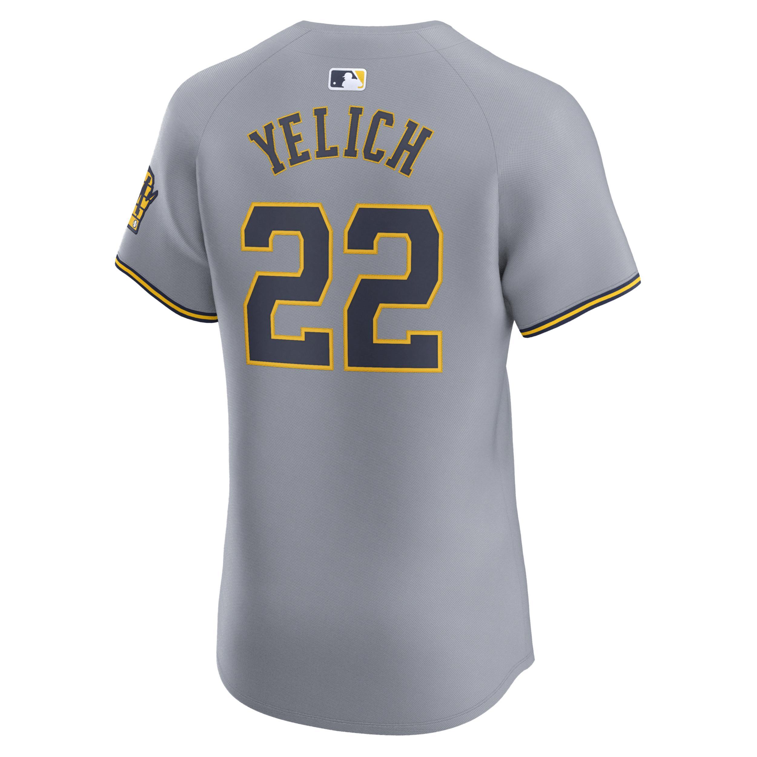 Nike Mens Christian Yelich Gray Milwaukee Brewers Road Elite Player Jersey - Gray Product Image