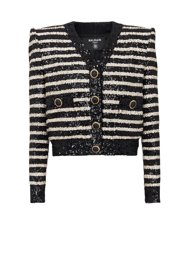 Short striped sequin jacket with 2 pockets Product Image