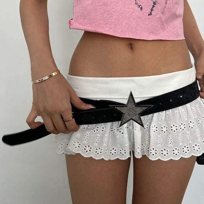 Star Rhinestone Faux Leather Belt Product Image