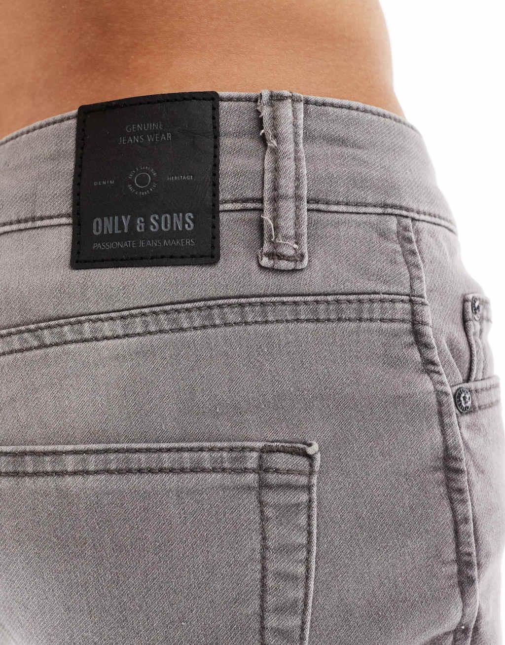 Only & Sons jog denim shorts in gray wash Product Image