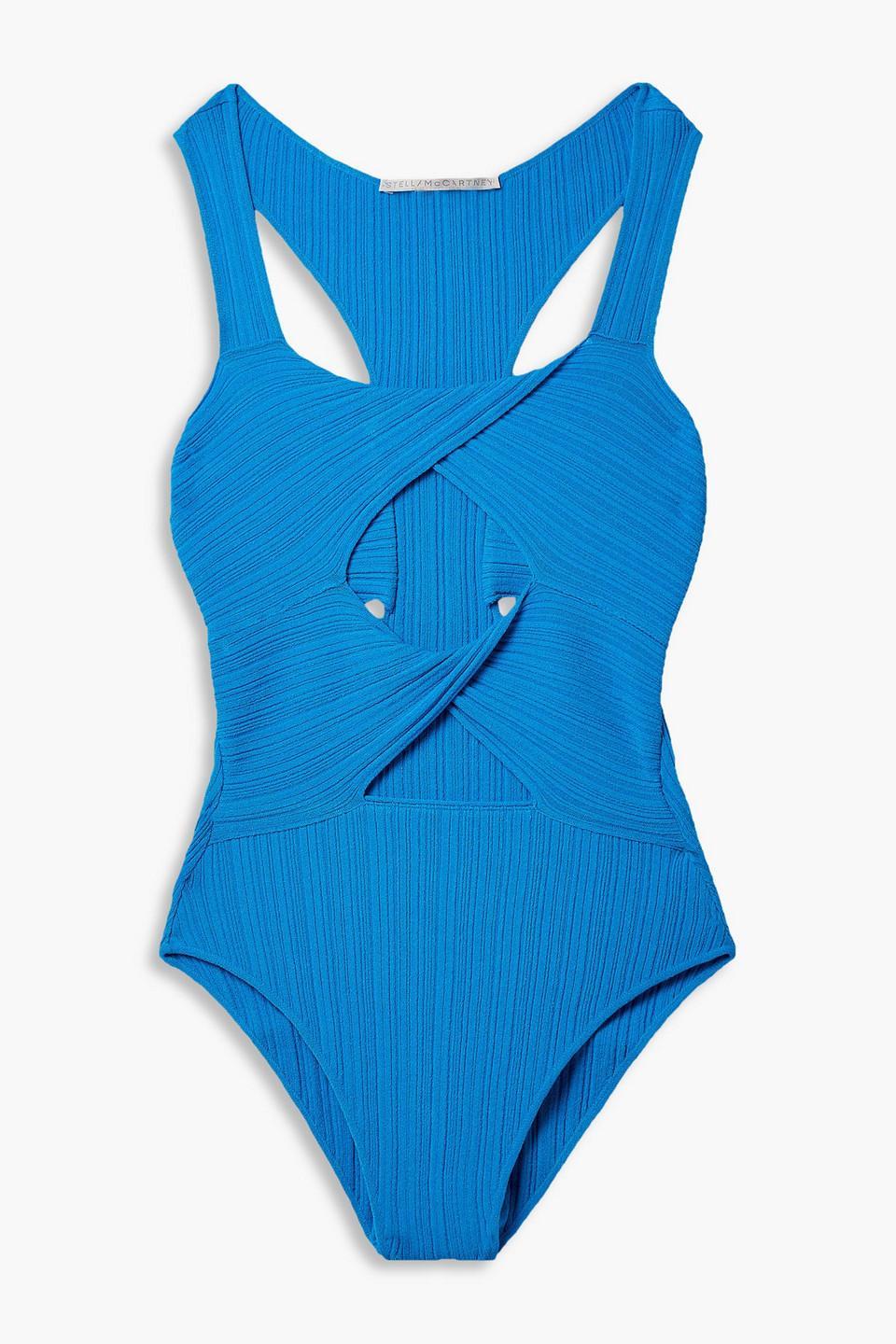 Cutout Ribbed Stretch-knit Bodysuit In Blue Product Image